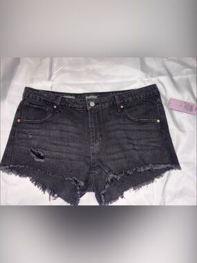 Wild Fable Frayed Hem Black Denim Shorts Size 14